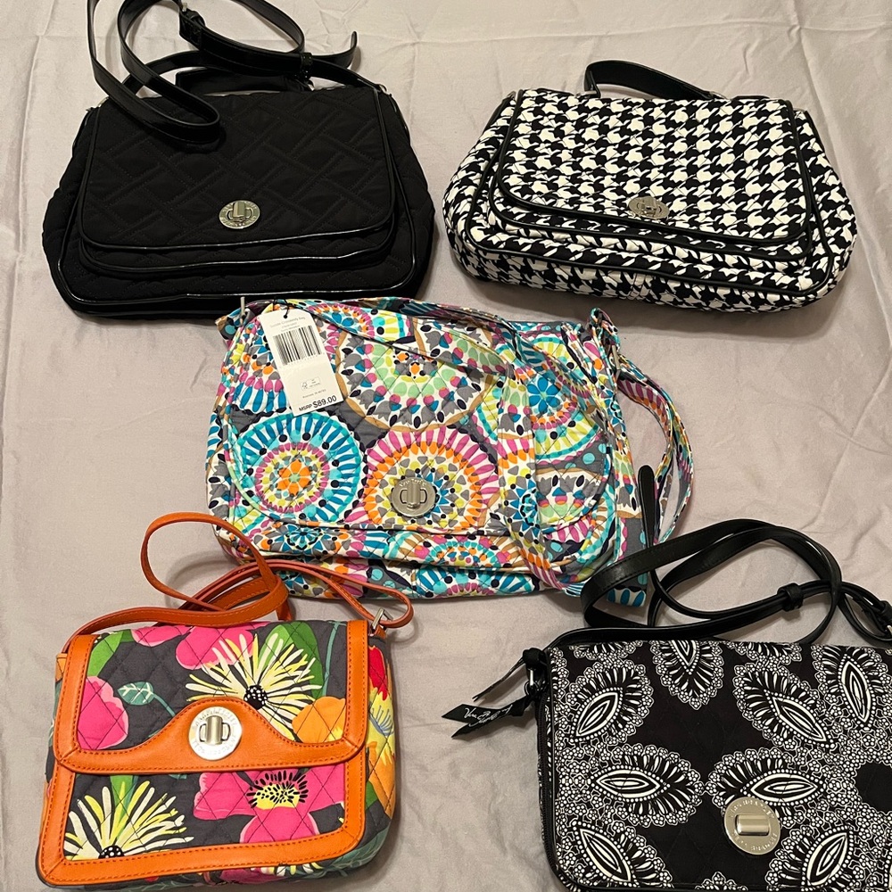 Vera Bradley Bundle of 5 Multicolor Floral Turn Locks Crossbody Bags / New